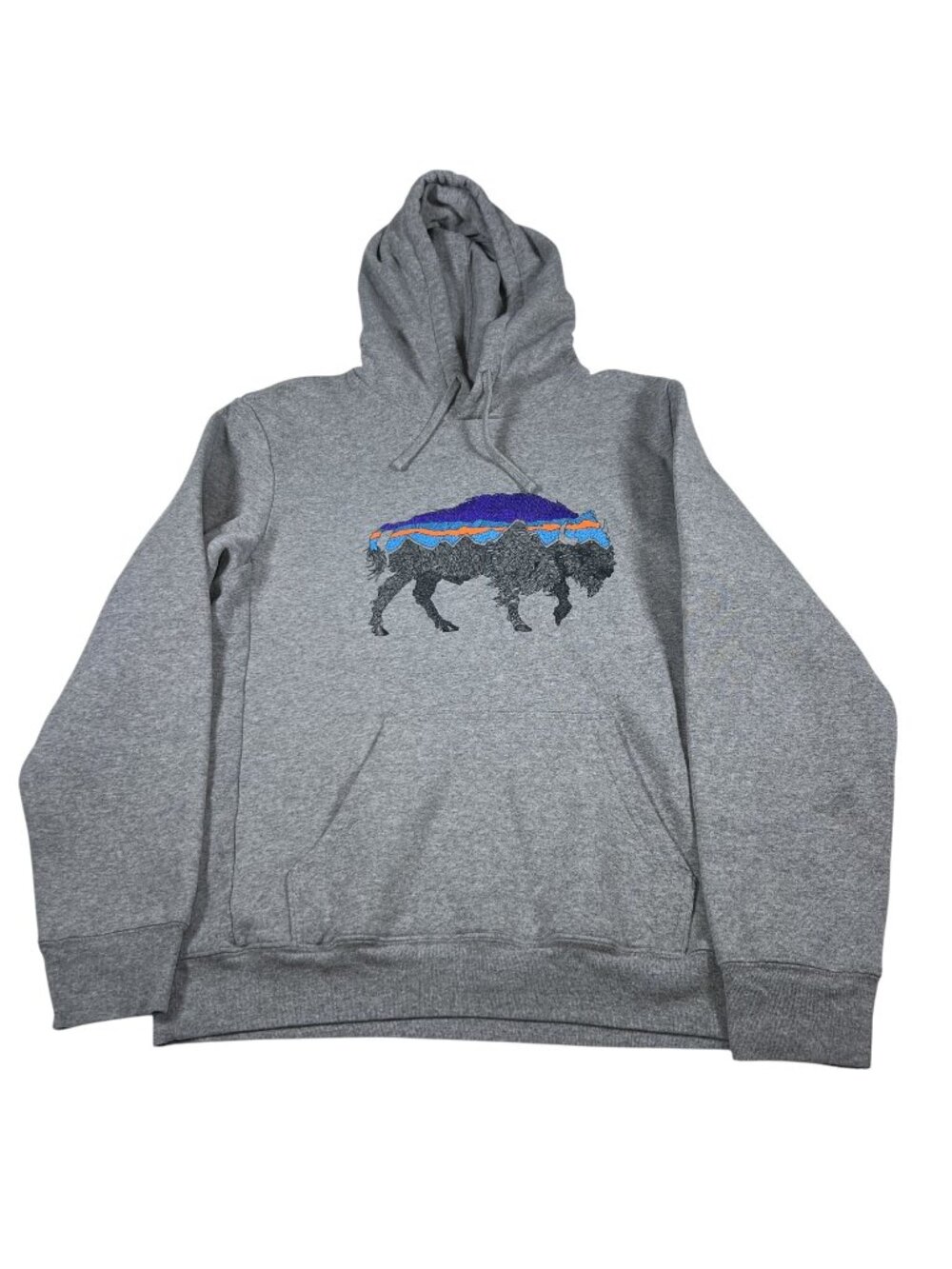 Patagonia Mens Gray Uprisal Fitz Roy Bison Graphic Pullover Hoodie Size Small